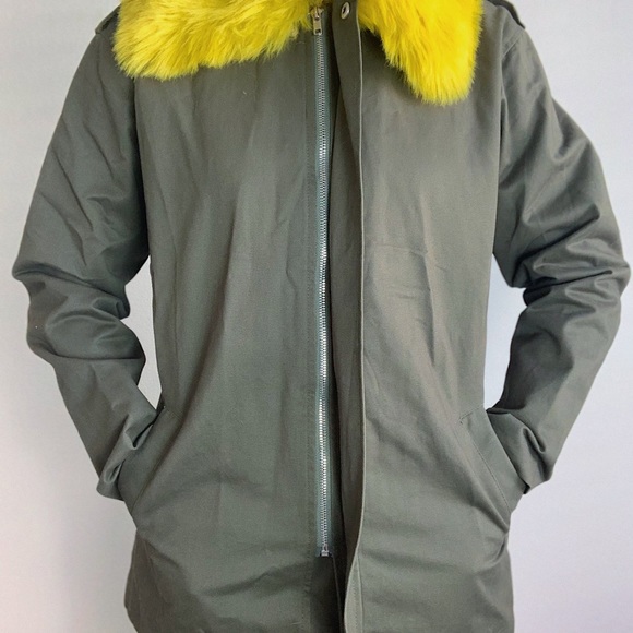 Olive Jacket with Yellow Faux Fur Collar - Picture 2 of 3